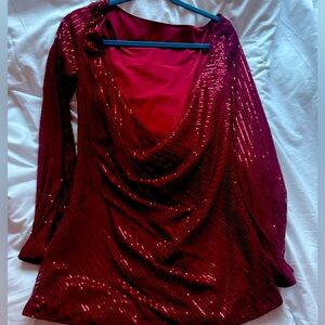 Red, sequined, backless going out dress